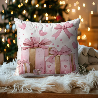 Shineful 2D Print Cushion Cover, Pillowcase, Pillows Covers - Golden Moments - Pink Bow Elegance