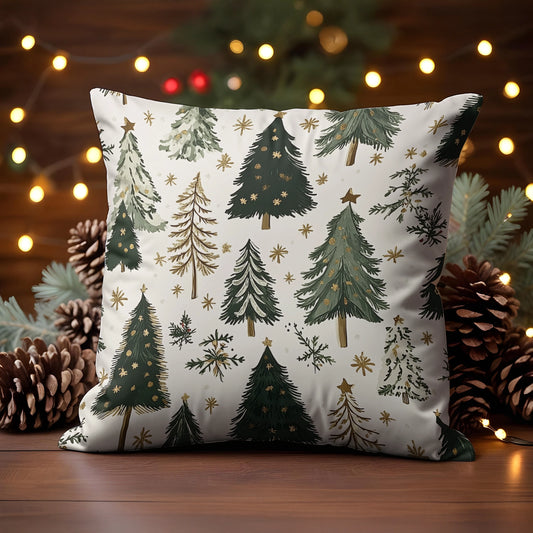 Shineful 2D Print Cushion Cover, Pillowcase, Pillows Covers - Elegant Green Tree and Gold Star Holiday Print