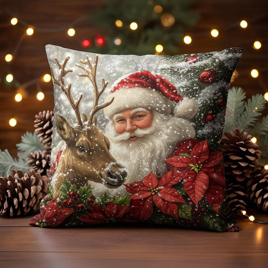 Shineful 2D Print Cushion Cover, Pillowcase, Pillows Covers - Santa Claus and Reindeer Sharing a Festive Moment