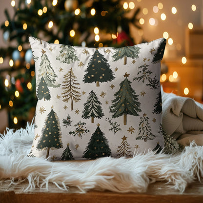 Shineful 2D Print Cushion Cover, Pillowcase, Pillows Covers - Elegant Green Tree and Gold Star Holiday Print