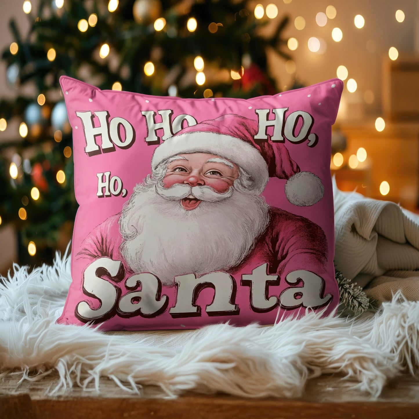 Shineful 2D Print Cushion Cover, Pillowcase, Pillows Covers - Cheerful Santa in Bubblegum Bliss