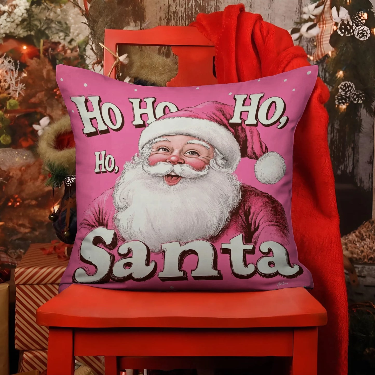 Shineful 2D Print Cushion Cover, Pillowcase, Pillows Covers - Cheerful Santa in Bubblegum Bliss