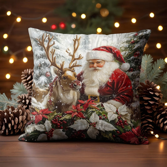 Shineful 2D Print Cushion Cover, Pillowcase, Pillows Covers - Santa and His Reindeer in a Festive Wonderland