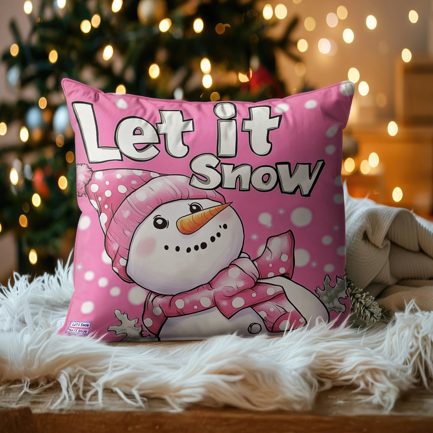 Shineful 2D Print Cushion Cover, Pillowcase, Pillows Covers - Winter Fun with a Pink Twist!