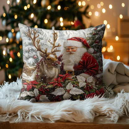 Shineful 2D Print Cushion Cover, Pillowcase, Pillows Covers - Santa and His Reindeer in a Festive Wonderland