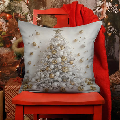 Shineful 2D Print Cushion Cover, Pillowcase, Pillows Covers - White and Gold Elegance Christmas Tree