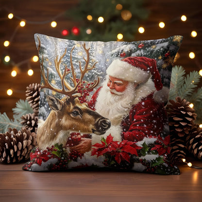 Shineful 2D Print Cushion Cover, Pillowcase, Pillows Covers - Festive Friendship: Santa and His Loyal Reindeer