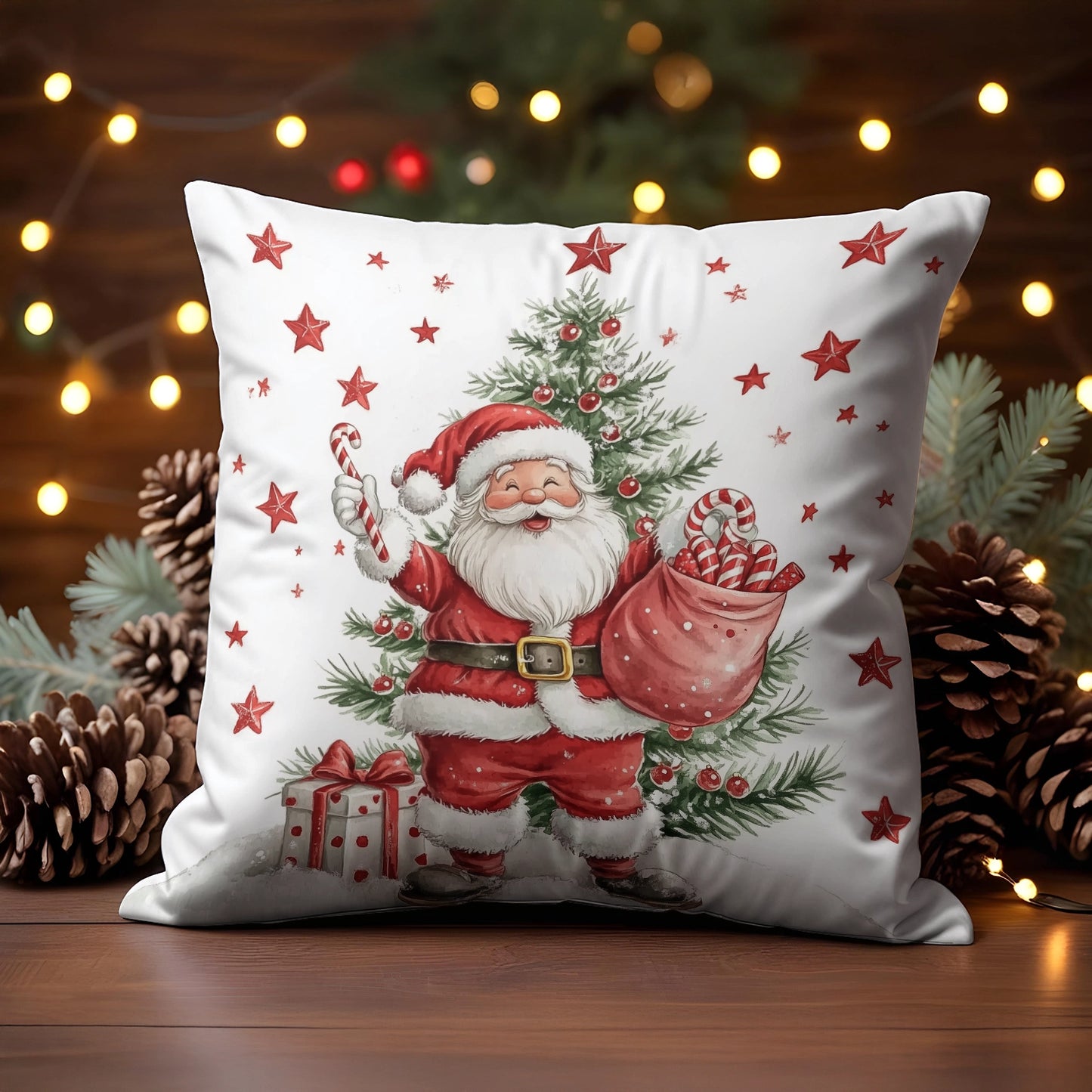 Shineful 2D Print Cushion Cover, Pillowcase, Pillows Covers - Jolly Santa, Candy Canes, and Christmas Magic