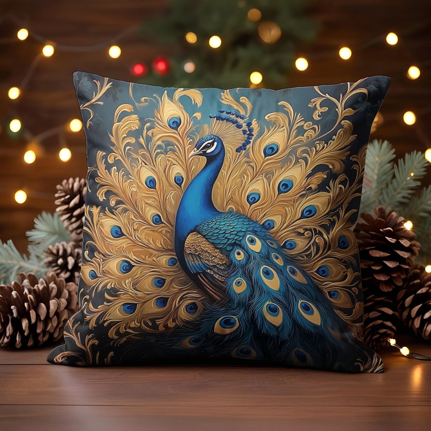 Shineful 2D Print Cushion Cover, Pillowcase, Pillows Covers - Elegance Unveiled: The Golden Peacock