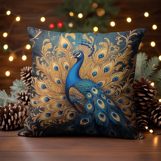 Housse de coussin, taie d'oreiller et taies d'oreiller Shineful en impression 2D - L'élégance dévoilée : le paon doré