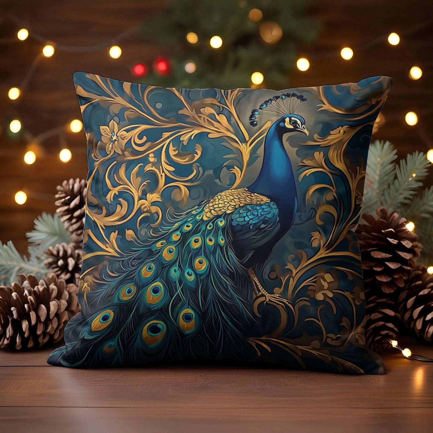 Shineful 2D Print Cushion Cover, Pillowcase, Pillows Covers - Majestic Peacock Amidst Ornate Flourishes