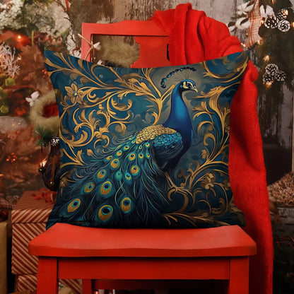 Shineful 2D Print Cushion Cover, Pillowcase, Pillows Covers - Majestic Peacock Amidst Ornate Flourishes