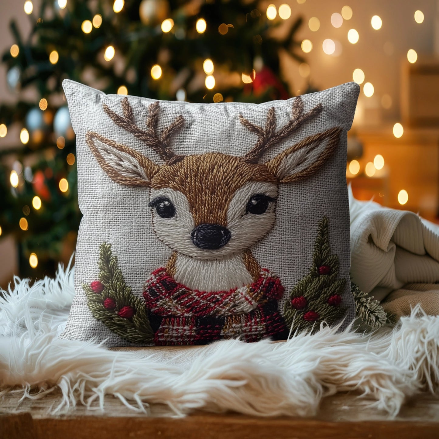 Shineful 2D Print Cushion Cover, Pillowcase, Pillows Covers - Adorable Cute Christmas Deer