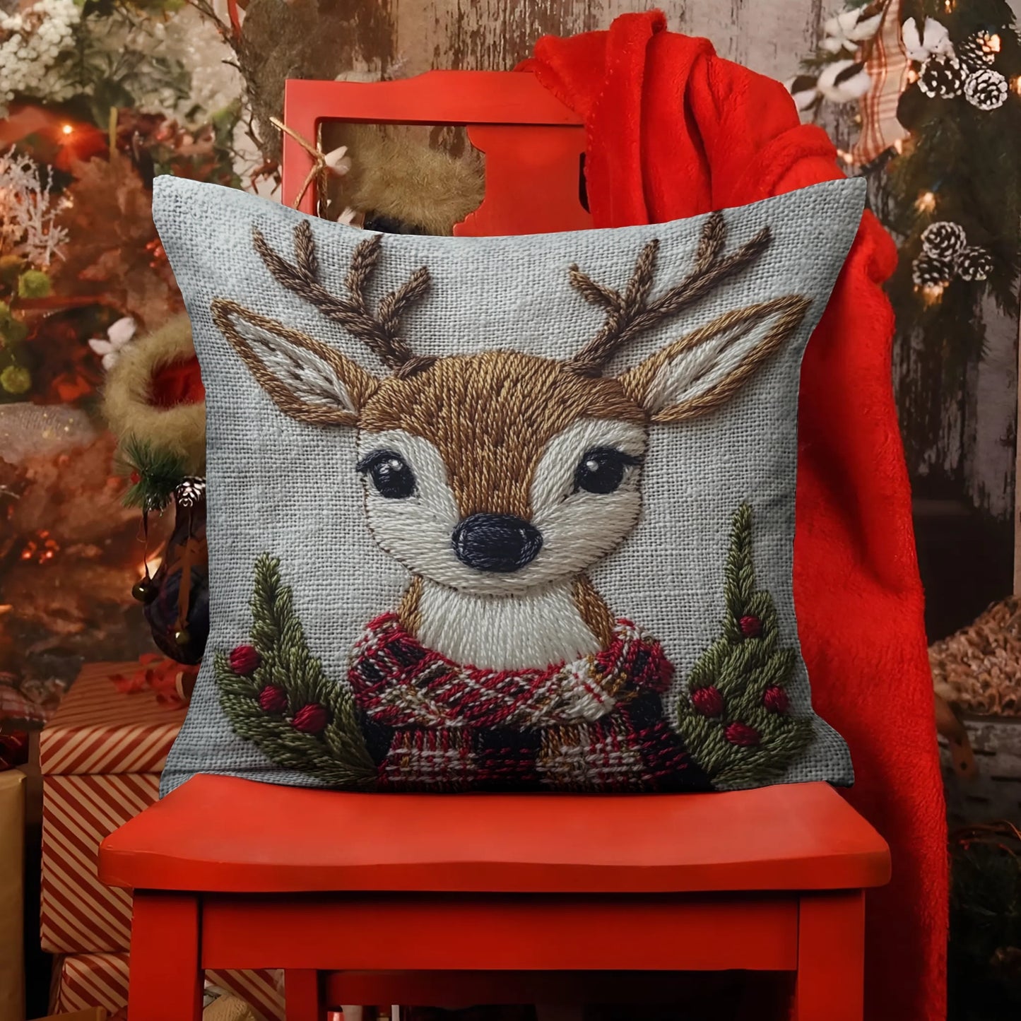 Shineful 2D Print Cushion Cover, Pillowcase, Pillows Covers - Adorable Cute Christmas Deer