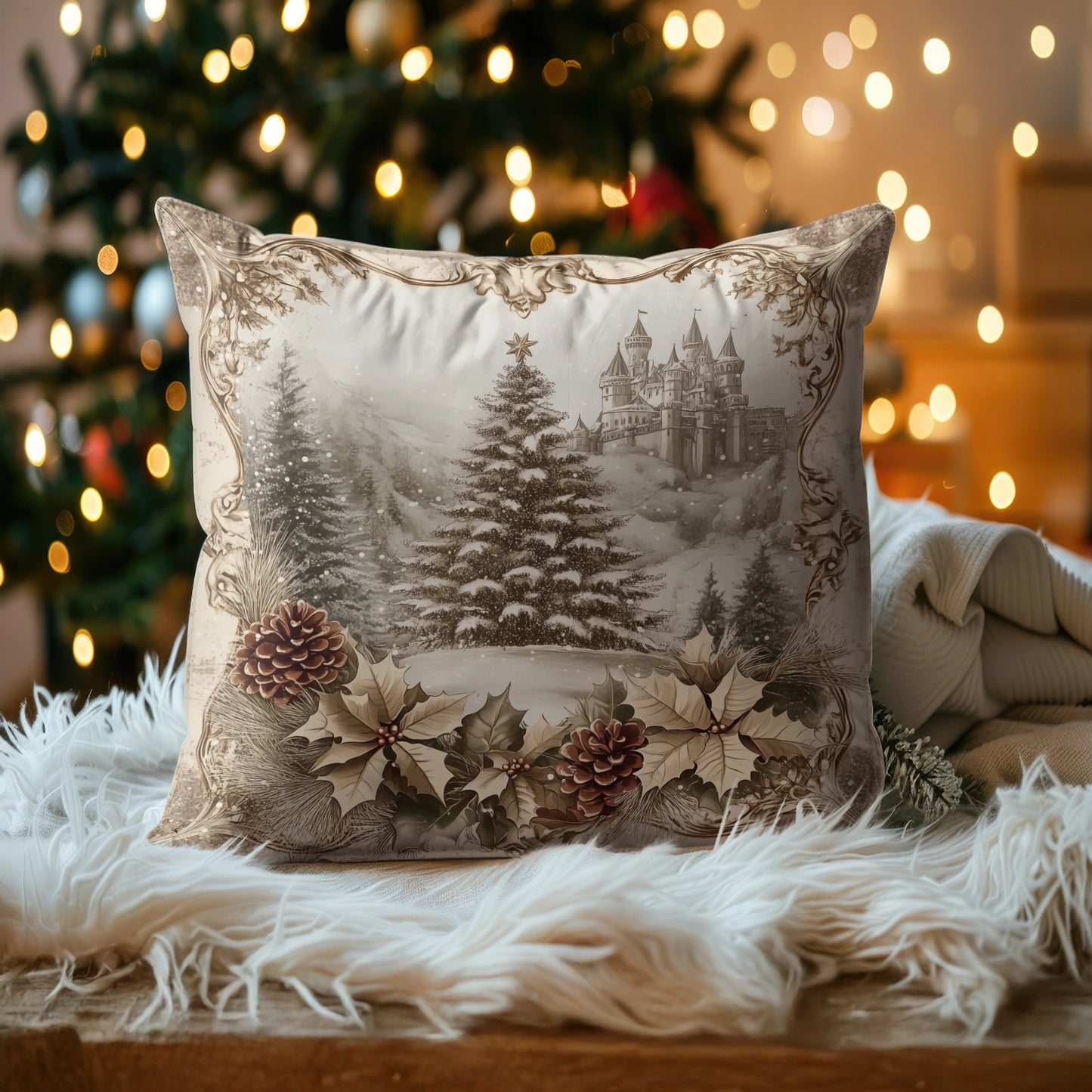 Shineful 2D Print Cushion Cover, Pillowcase, Pillows Covers - Vintage Christmas Tree