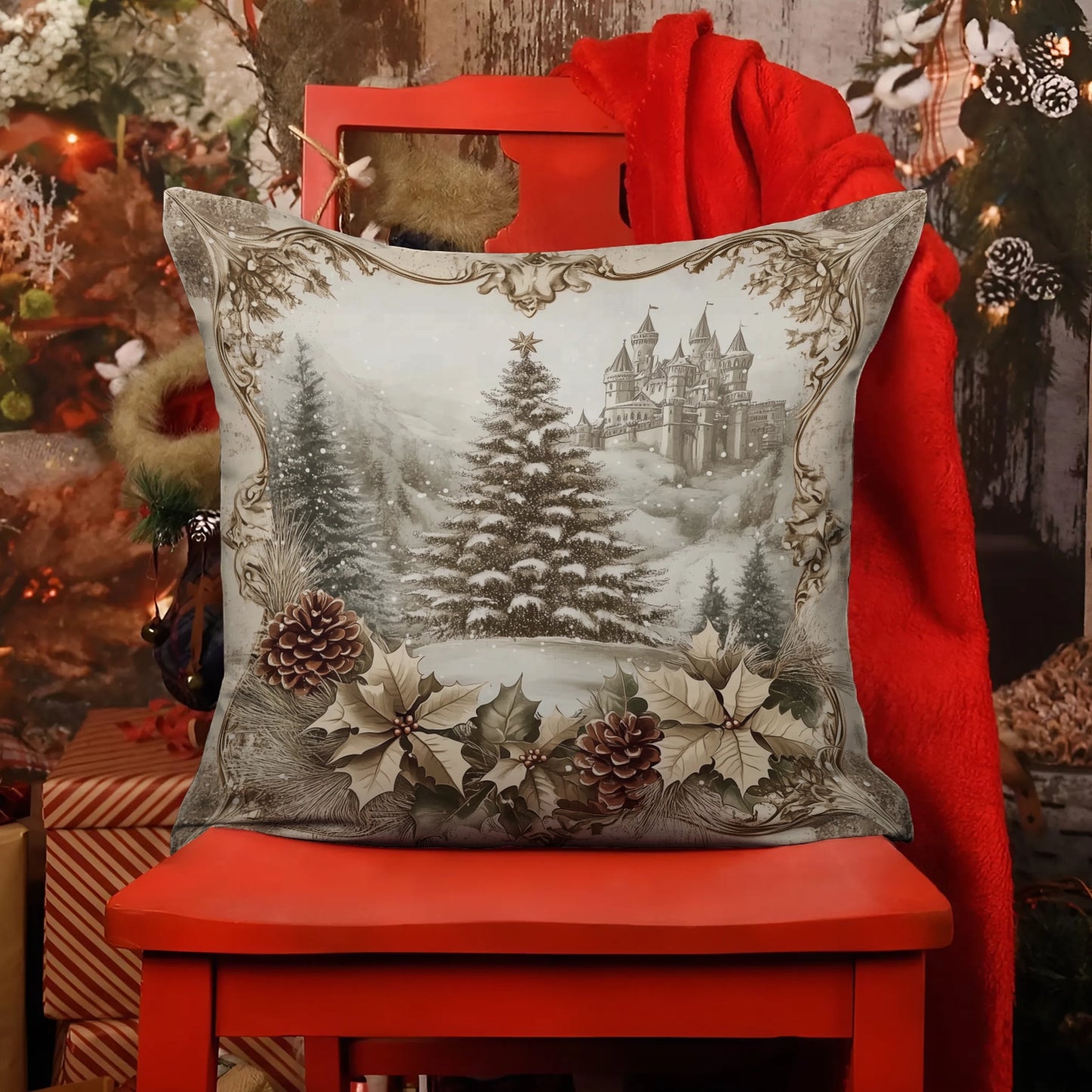 Housse de coussin, taie d'oreiller, taies d'oreiller Shineful 2D Print - Sapin de Noël vintage