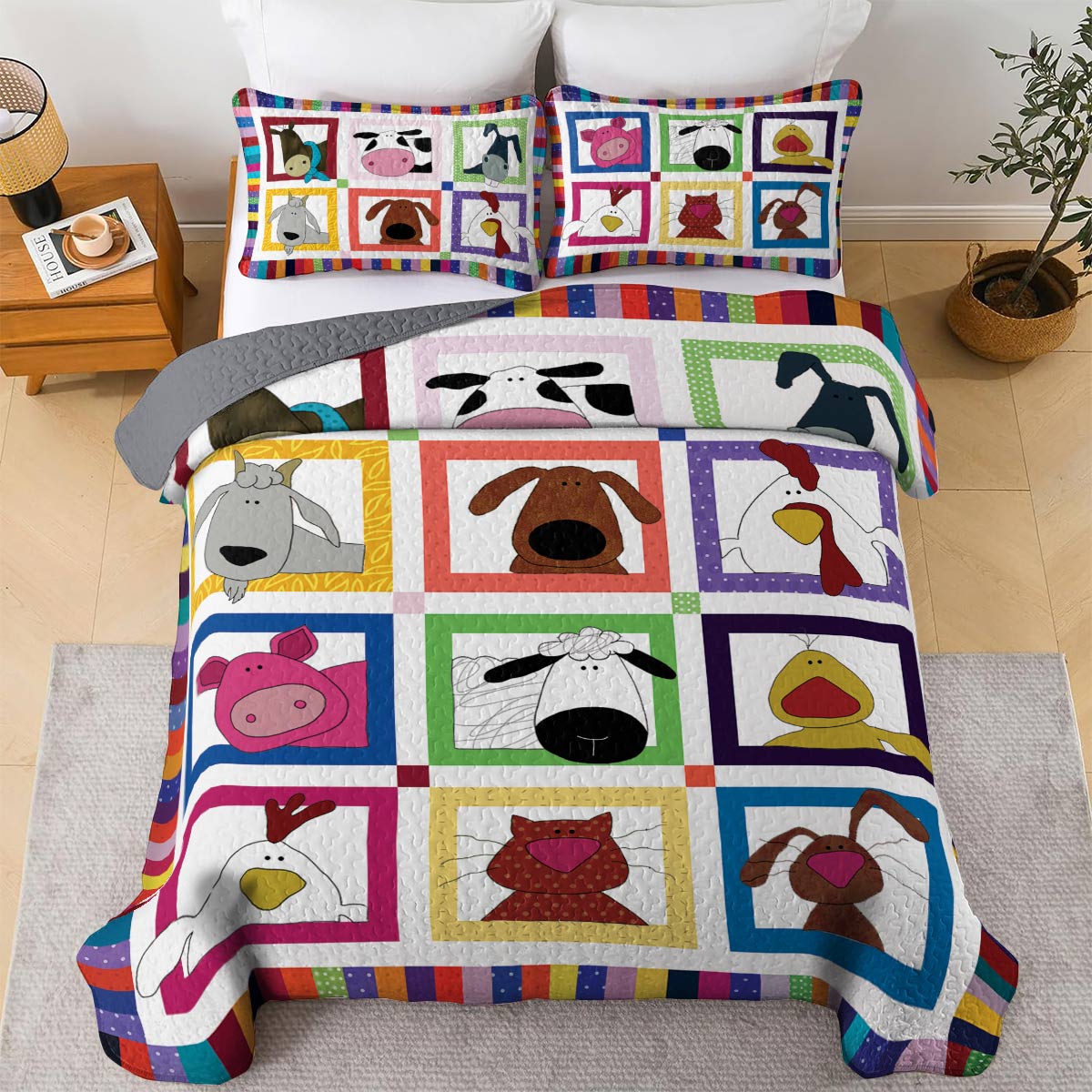 Shineful All Season Quilt 3-Piece Set Playful Farmyard