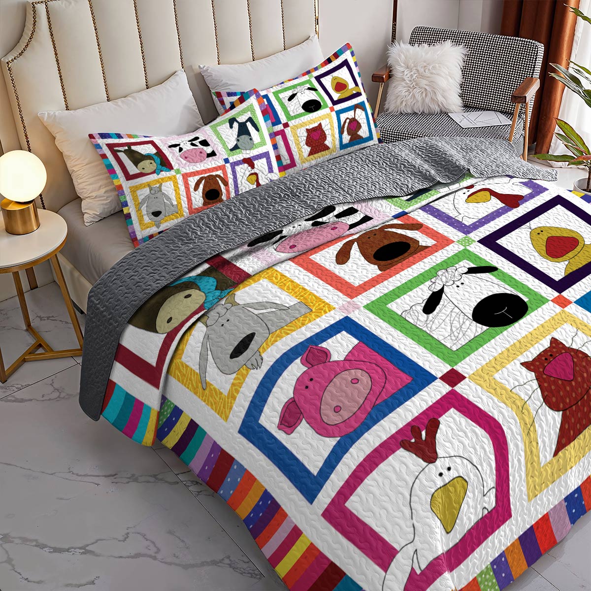 Shineful All Season Quilt 3-Piece Set Playful Farmyard