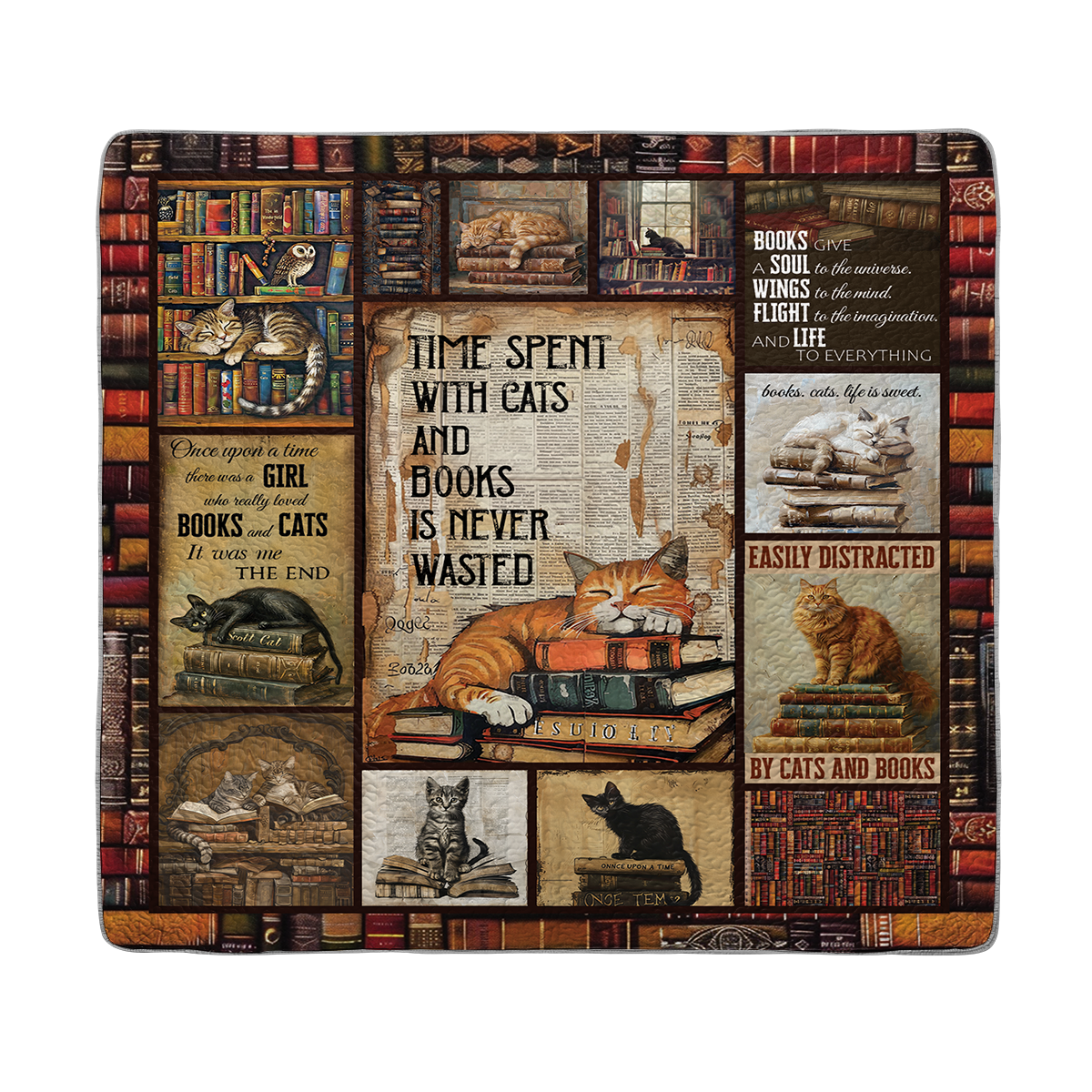 Shineful All Season Quilt 3-Piece Set Purrfectly Literary Bookish Cat