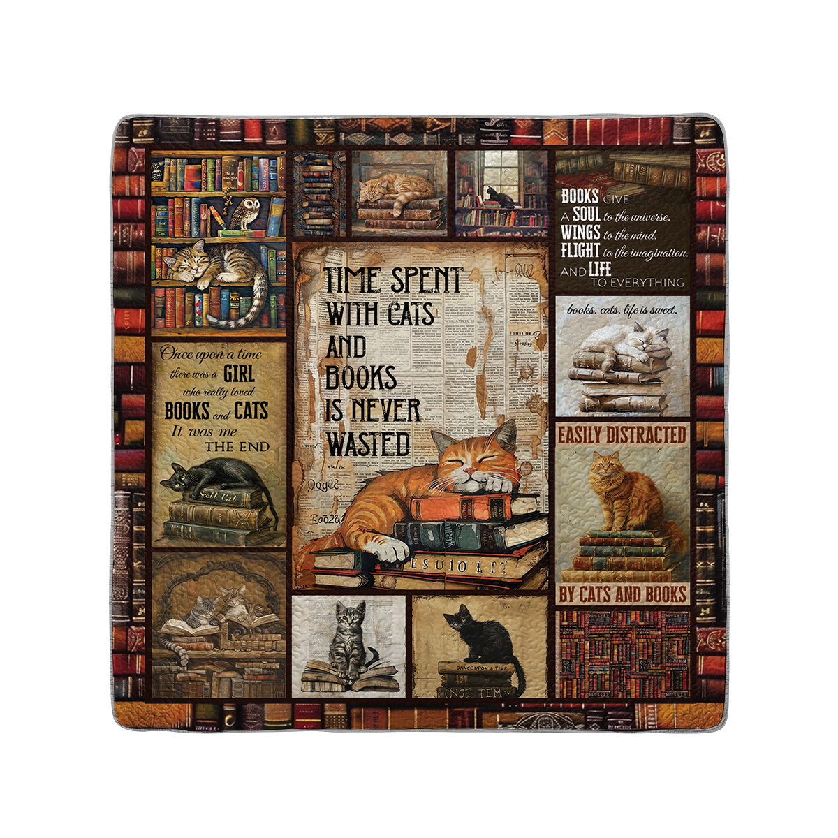 Shineful All Season Quilt 3-Piece Set Purrfectly Literary Bookish Cat