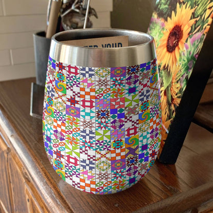 Quilting 12 Oz Shineful™ Wine Tumbler Colorful Tl10 12Oz