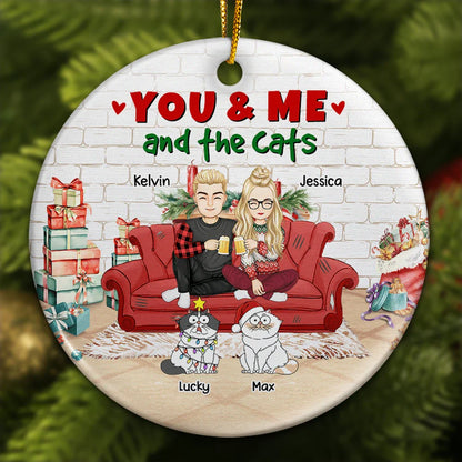 Shineful You And Me And The Cats Christmas Personalized Ceramic Ornament