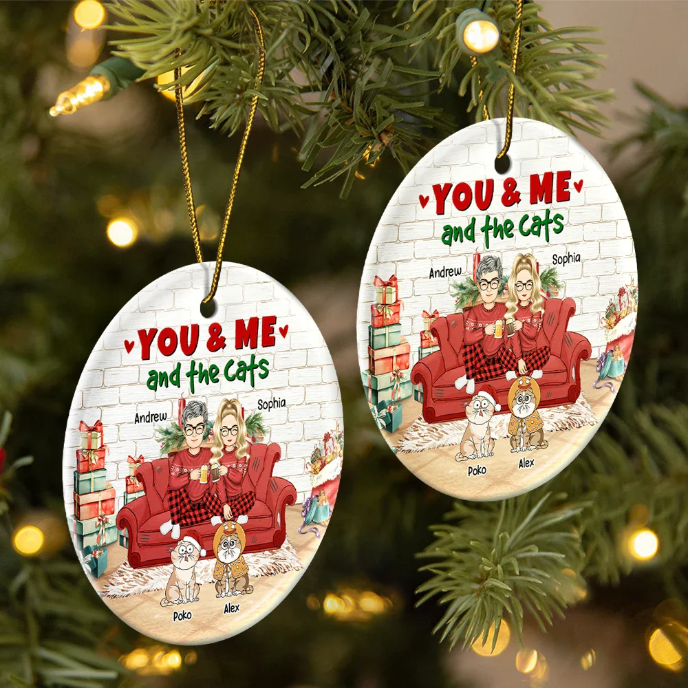 Shineful You And Me And The Cats Christmas Personalized Ceramic Ornament