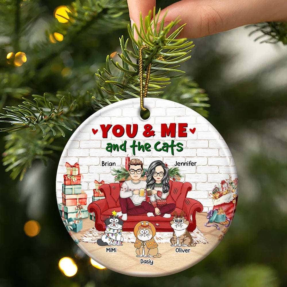 Shineful You And Me And The Cats Christmas Personalized Ceramic Ornament