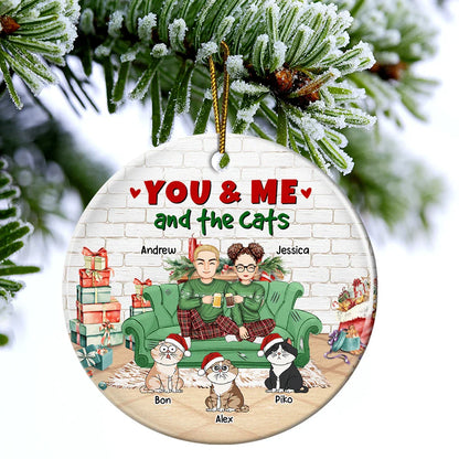 Shineful You And Me And The Cats Christmas Personalized Ceramic Ornament