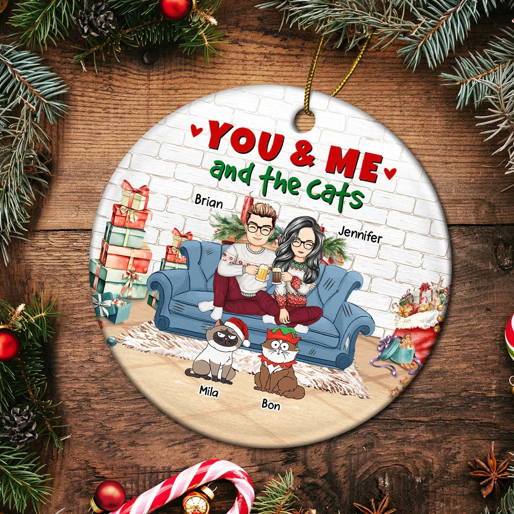 Shineful You And Me And The Cats Christmas Personalized Ceramic Ornament