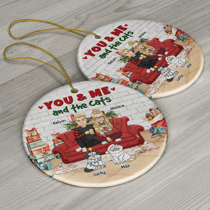 Shineful You And Me And The Cats Christmas Personalized Ceramic Ornament