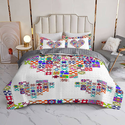 Shineful All Season Quilt 3-Piece Set Colorful Quilting Blocks Heart