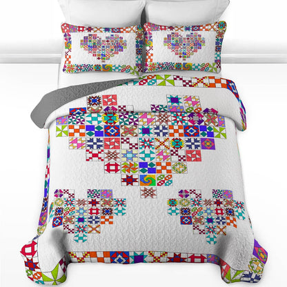 Shineful All Season Quilt 3-Piece Set Colorful Quilting Blocks Heart