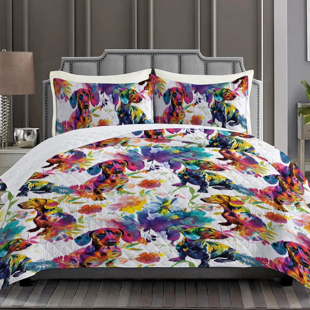 Shineful Quilt 3-Piece Set Vibrant Puppy Dachshund