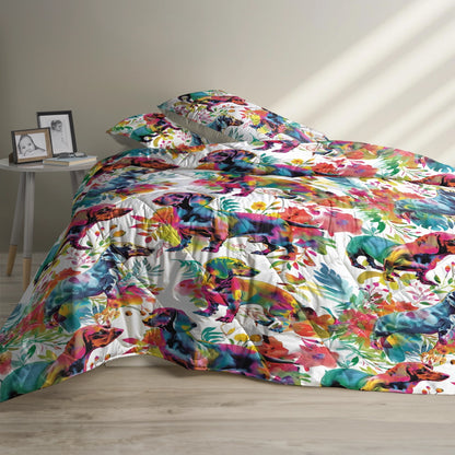 Shineful Quilt 3-Piece Set Vibrant Floral Dachshund