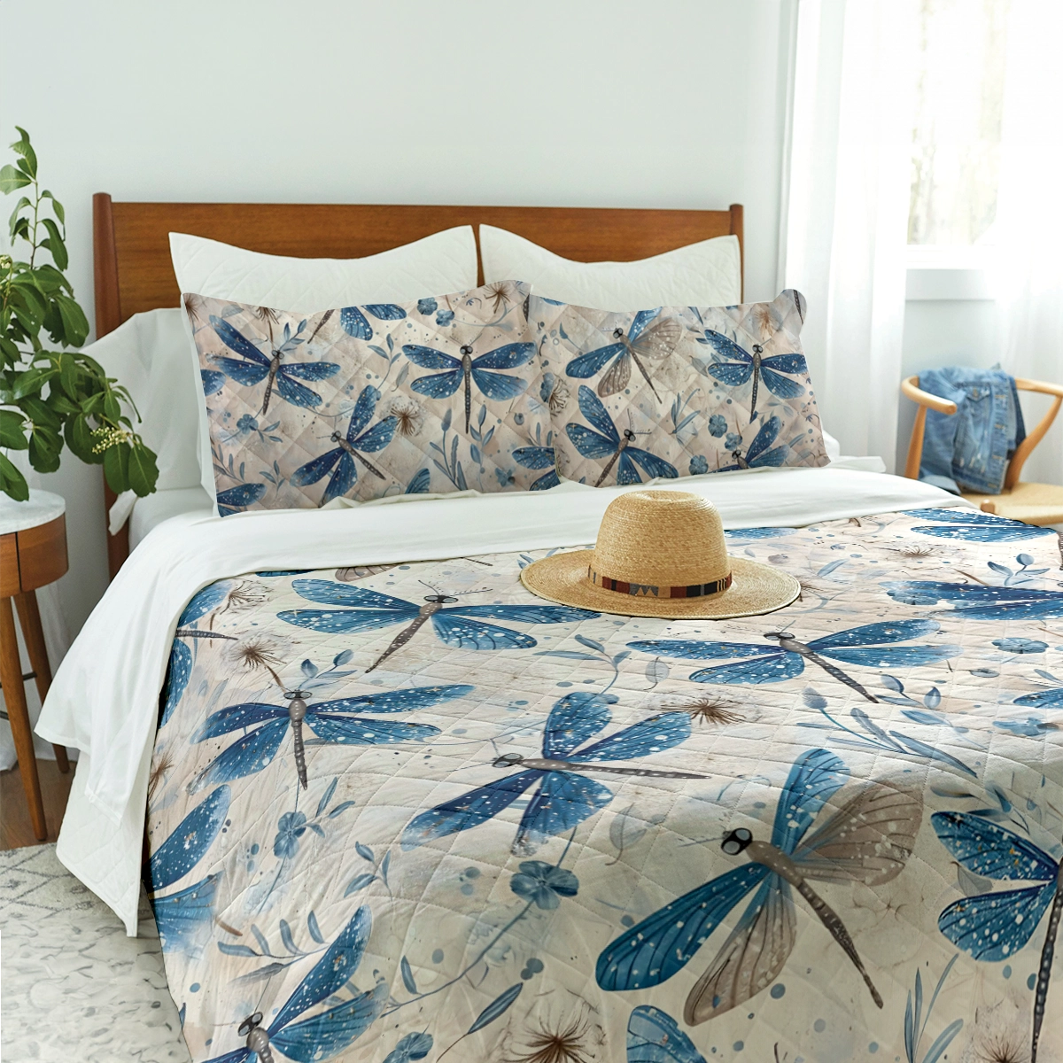 Shineful All Season Quilt 3-teiliges Set Blue Dragonfly Whispers 