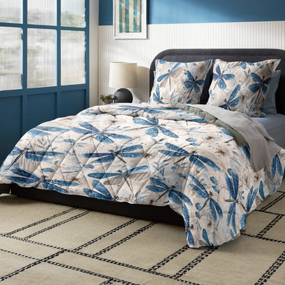 Shineful All Season Quilt 3-Piece Set lue Dragonfly Whispers