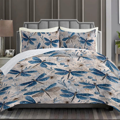 Shineful All Season Quilt 3-Piece Set lue Dragonfly Whispers