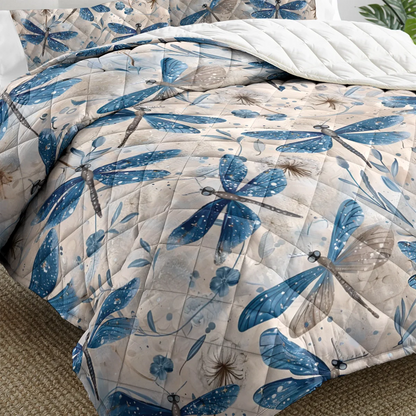 Shineful All Season Quilt 3-Piece Set lue Dragonfly Whispers