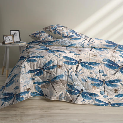 Shineful All Season Quilt 3-Piece Set Blue Dragonfly Whispers