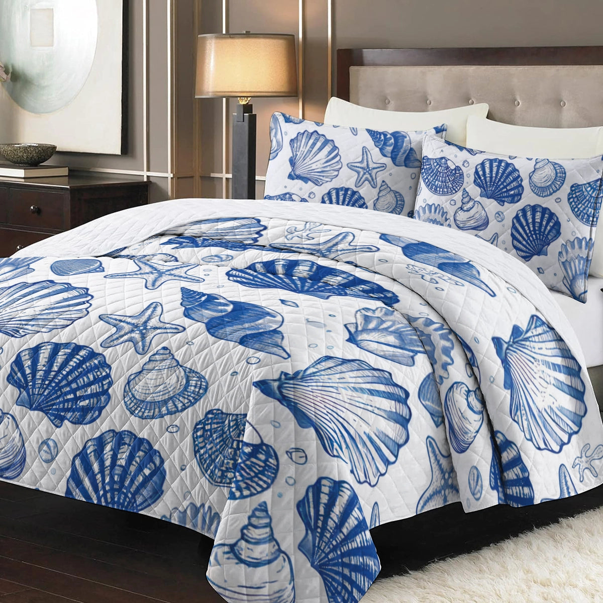 Shineful Quilt 3-Piece Set Blue Shell