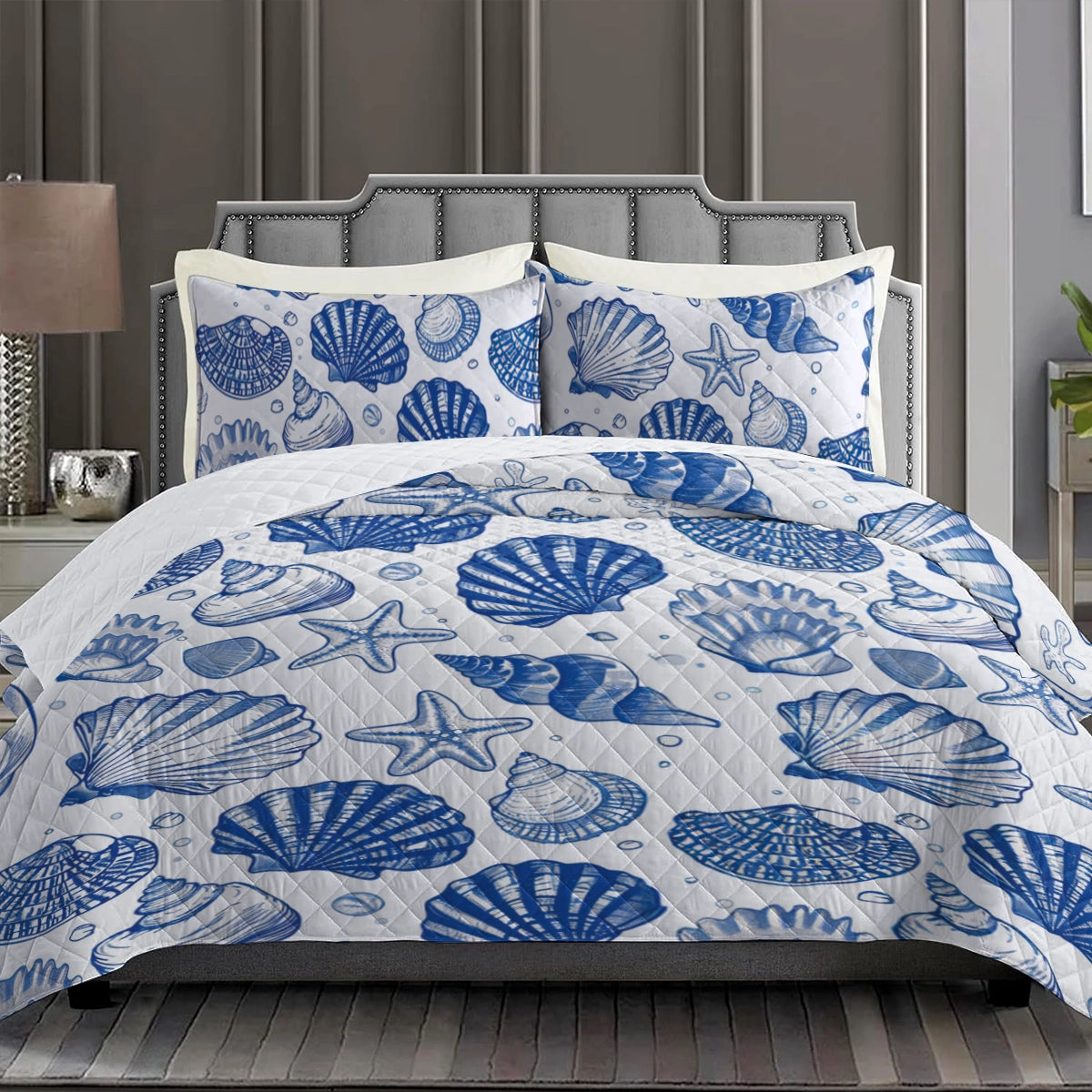 Shineful Quilt 3-Piece Set Blue Shell