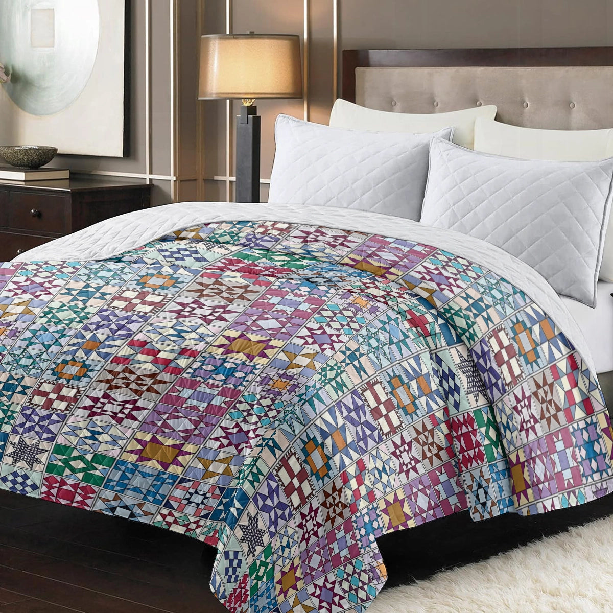 Shineful Flat Print Faux Quilt Blanket Quilting Blocks Pattern v2