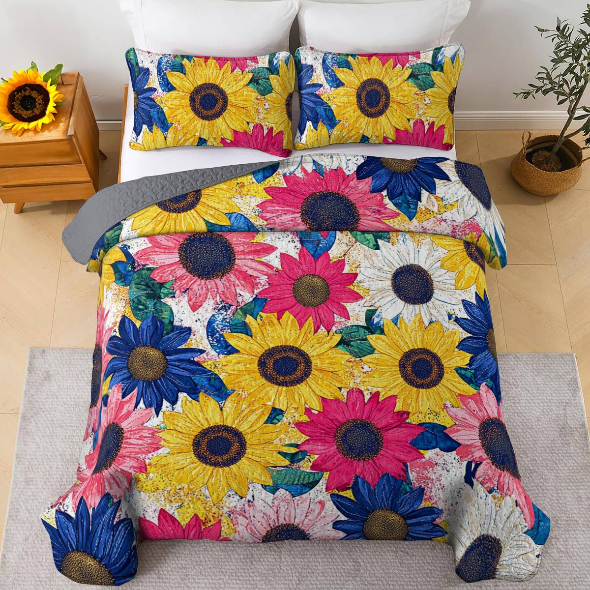 Shineful All Season Quilt 3-teiliges Set Bunte Sonnenblumen