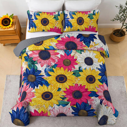 Shineful All Season Quilt 3-Piece Set Colorful Sunflowers