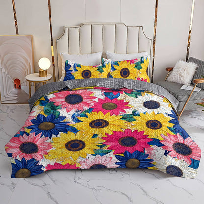 Shineful All Season Quilt 3-Piece Set Colorful Sunflowers