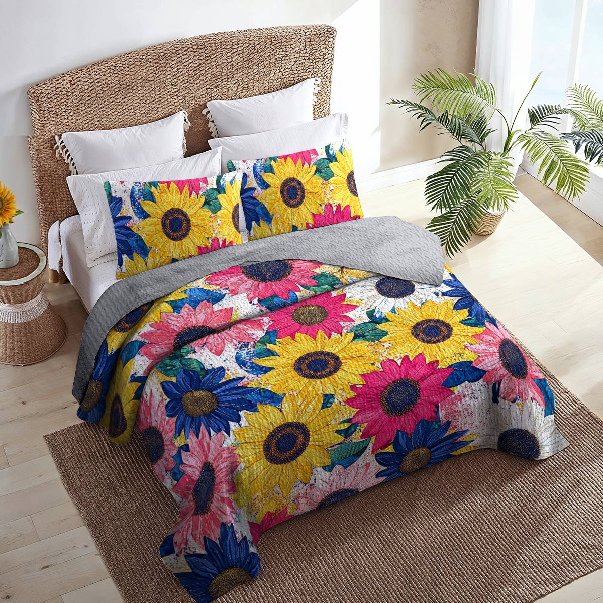 Shineful All Season Quilt 3-teiliges Set Bunte Sonnenblumen