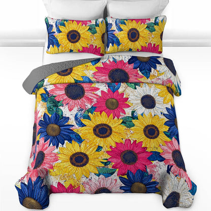 Shineful All Season Quilt 3-Piece Set Colorful Sunflowers