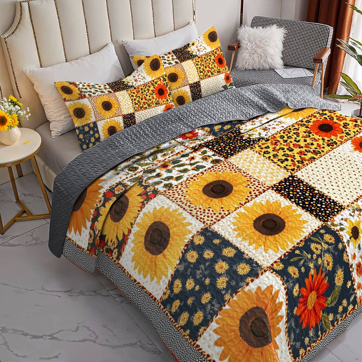 Shineful All Season Quilt 3-Piece Set Fall in Sunflowers