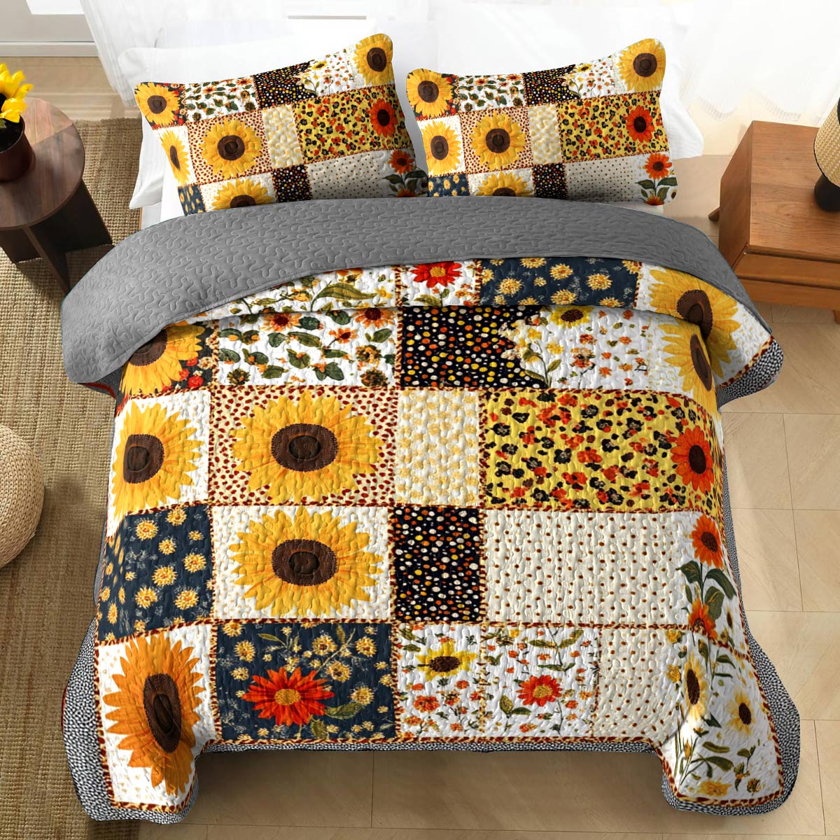 Shineful All Season Quilt 3-Piece Set Fall in Sunflowers